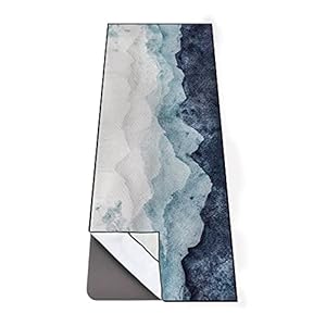 QiyI Yoga Mat Towel with Corner Pockets, Non Slip Sweat Absorbent Hot Yoga Towels, Soft Yoga Blankets with Travel Bag, Skidless Mat Cover for Workout, Gym, Fitness – 70″x26″, Watercolor Mountain