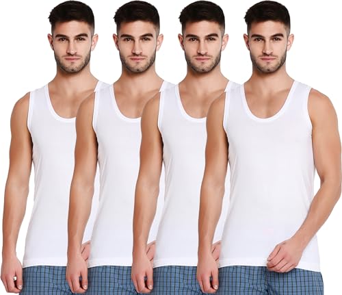 Image of Poomer Premium Cotton Pure White Vest for Mens - Pack of 4