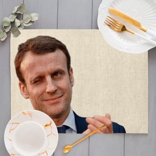 Lot de 4 sets de table en lin Macron grand format pour table a manger - 4