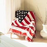United Estates Flag Woven Throw Blanket - Cotton Blend | Versatile, Multi-Use & Lightweight | Patriotic Blanket for Bed, Sofa, Picnic, Beach, Tapestry, or Gift