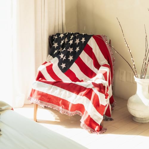 United Estates Flag Woven Throw Blanket - Cotton...