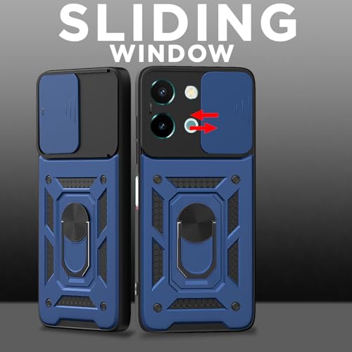 Image of Pikkme D10 Tough Armor Bumper Case | 360 Protection Case | Sliding Camera Shield Cover & Ring Holder Stand Back Cover for Vivo T3x 5G / Vivo Y200i 5G (Blue)