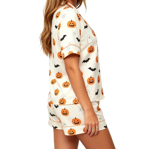 Image of Women Holiday Satin Pajamas Short Sleeve Shirts Shorts Set 2pc Loungewear