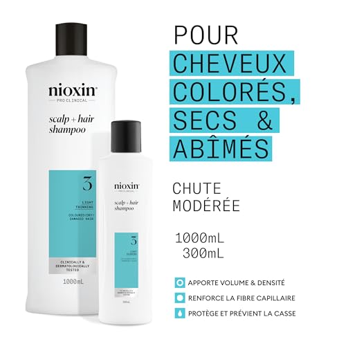 Nioxin System 3 Scalp + Hair Shampoo - Shampoing Épaississant pour Cheveux Colorés, Secs et Abîmés, Chute Modérée - Avec Biotine & Niacinamide (1L) – vue 2