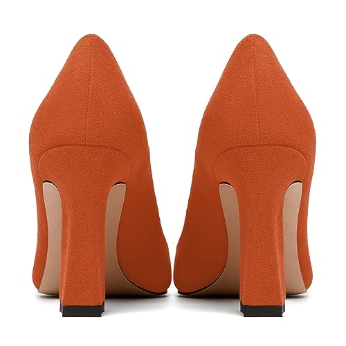 NUMALEO Womens Wedding Suede Fashion Round Toe Slip On Stylish Block High Heel Pumps Shoes 3.3 Inch4