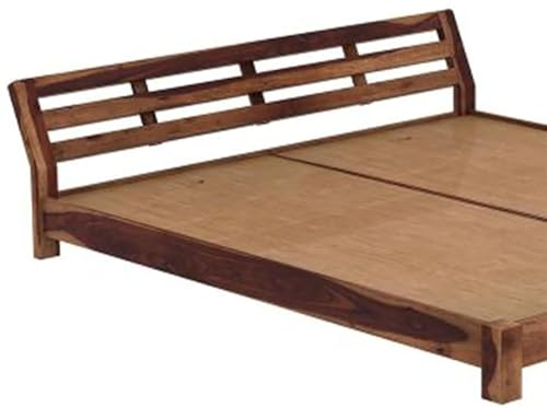 Image of Solid Sheesham Wood Queen Size Bed Without Storage for Bedroom Living Room | Wooden Double Bed Cot for Home Hotel | Teak Finish