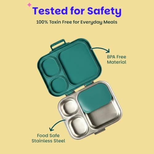 Image of Basil Bento Box Quad Plus - 3+1 Compartment Stainless Steel Lunch Box (1020ml) with BPA-Free Lid | Leak-Proof Tiffin for Kids & Adults | Premium Lunch Box for School, Office & Picnic - Bengal Bagh