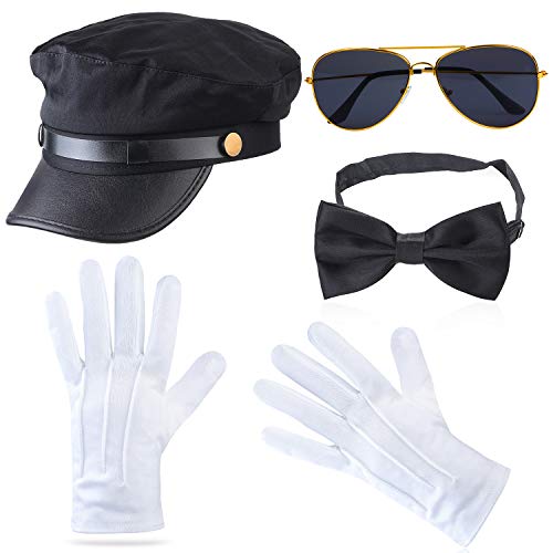 Haichen Chauffeur Accesorios para Disfraces Limo Taxi Driver Theme Sombrero Gafas Guantes Pajarita Kit Disfraz Disfraz de Boda Set de Servicio (Negro4) Cover