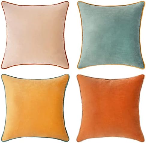 MONDAY MOOSE Decorative Throw Pillow Covers Cushion Cases, Set of 4 (18” x 18”) Soft Velvet Modern Reversible Designs, Mix and Match for Home Decor, Pillow Inserts Not Included (Orange/Teal)