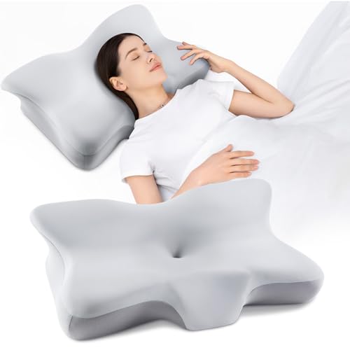 Cervical Neck Pillow for Pain Relief, Ergonomic Contour Memory Foam Pillows, Cooling Side Sleeper Pillow for for Neck Support, Orthopedic Pillow for Back Stomach Sleepers with Breathable Pillowcase