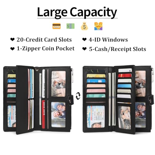 GAEKEAO Wallets for Women Leather RFID Blocking Large Capacity Card Case Ladies Wristlet Clutch Wallets Zipper Pocket with 4 ID Windows 23 Card Slots2