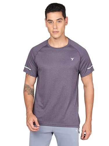 Image of TECHNOSPORT Men's Melange Slim Fit Round Neck T-Shirt Double Cool Raglan Sleeve Slip On Polyester for Gym Running Workout UPF50+ Anti Odour