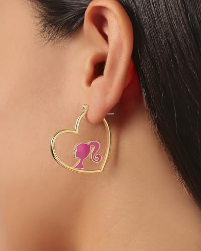 Barbie Heart Hoop Earrings, 18k Yellow Gold Flash-Plated Barbie Earrings for Women, Barbie Jewelry Official License2