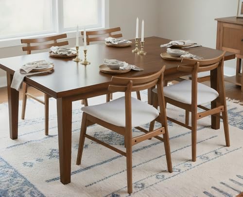 ROCITY Walnut Wooden Dining Chairs Set of 4, Boucle Upholstered Seating with Solid Wood Frame and Curved Back, for Dining Room and Restaurant Use, Beige