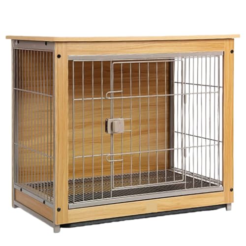 Lapakey木製 ドッグサークル ドッグケージ ペット用ケージ 犬ハウス 室内 インテリア 屋根付き トレー付き お手入れ簡単 小型犬/中型犬向け (ナチュラル,64*50*60cm)