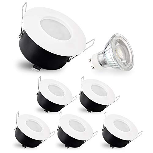Preisvergleich Produktbild RW-1 6er Set LED Einbaustrahler IP65 weiß rund - für Badezimmer & Dusche - Spot Einbauleuchten Bad inkl. LED GU10 3W warmweiß