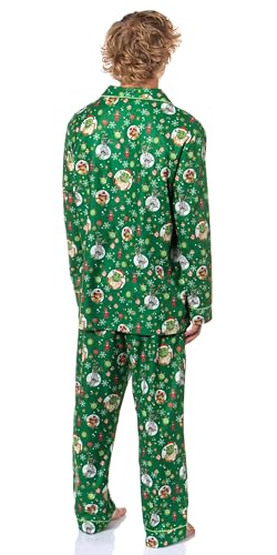 Shrek Men's Christmas Donkey Puss in Boots Tossed Print Button Down Sleep Pajama Set4