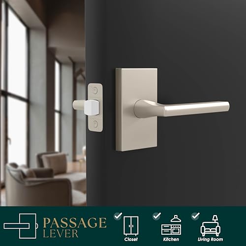 Image of Mega Handles Glamor Passage Lever, Door Handle Set for Hallway, Closet and Bathroom, Reversible Heavy Duty Door Levers, Fits All Standard Door Sizes, Screws Included - Satin Nickel (1 Pack)