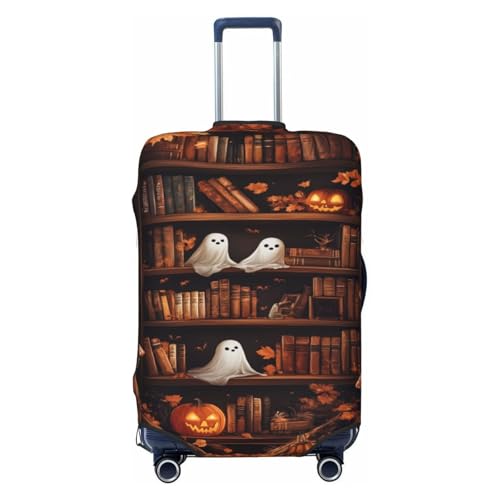 Halloween Bookshelf Vintage Books Ghost Elastic Travel Luggage Covers Dustproof Scratch-Resistant Suitcase Protector Fit 22-24 Inch
