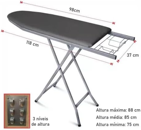 Tábua De Passar Roupa Extra Forte Dobrável C/Porta Ferro Marca: Smart Aço