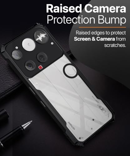 Image of WOW IMAGINE Shock Proof Clear Protective Back Case for Nothing Phone 3 - AirEDGE Technology | 360 Degree Camera Protection | Transparent Hybrid Back Case Mobile Cover - Black