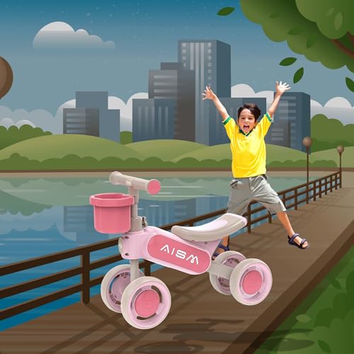 Image of Baby Balance Bike | Toddler First Ride-On Bike | Non-Pedal 4-Wheel Push Bike | Lightweight & Sturdy Design for Boys & Girls | Ideal for 1.5-4 Years Old Pink : KB-079