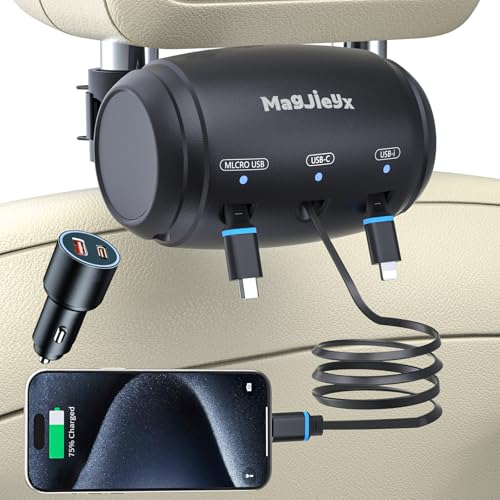MAGJIEYX Multi Retractable Car Charger Station, Headrest 3 in 1 Charging Box Share Ride Dock for Backseat with Fast 36W QC 3.0 Charger Adapter for All Phones|iPhone16/15/14|Samsung|iPad|Android