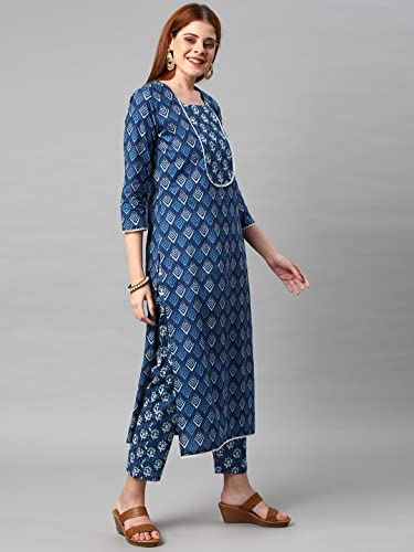 Image of ANNI DESIGNER Women's Cotton Blend Printed Straight Kurta With Pant
