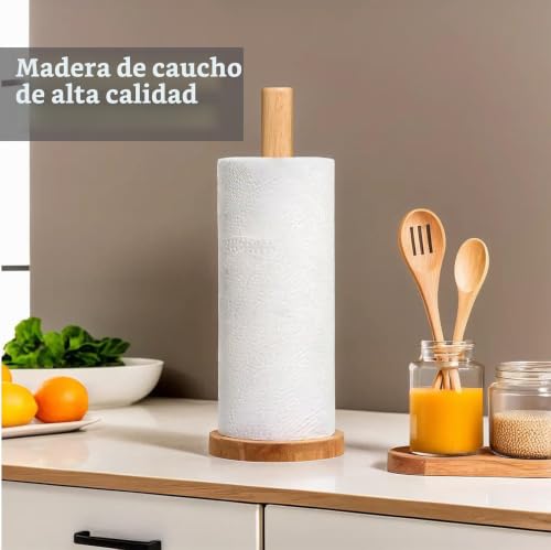 Miniatura 5 de Premier Housewares - Portarrollos De Cocina Ecológico De Madera De Caucho, Base Resistente, Antifúngico, Para Cocina, Inodoro, Hogar, Color Marrón