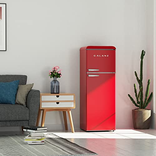 Galanz GLR12TRDEFR Refrigerator, Dual Door Fridge, Adjustable Electrical Thermostat Control with Top Mount Freezer Compartment, Retro Red, 12.0 Cu Ft - Image 7