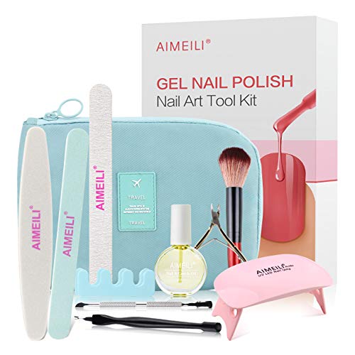 AIMEILI Gel Nail Polish Nail Art Tool Kit for Travel, Upgraded Portable Manicure Tool Kit Set, UV LED Lamp Cuticle Oil Included