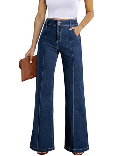 Sidefeel Womens Wide Leg Jeans Casual Baggy High Waisted Stretch Denim Pants Size 10 Deep Blue