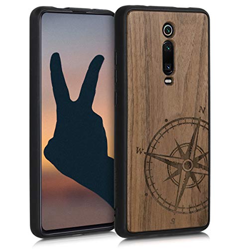 kwmobile Funda Compatible con Xiaomi Mi 9T (Pro) / Redmi K20 (Pro) - Funda de Madera de Nogal Aguja magnética marrón Oscuro