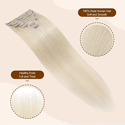 TESS Clip in Hair Extensions Real Human Hair Blonde Remy Seamless 8 Pieces Straight Short for Women/Girls (#60 Platinum Blonde - Image 4