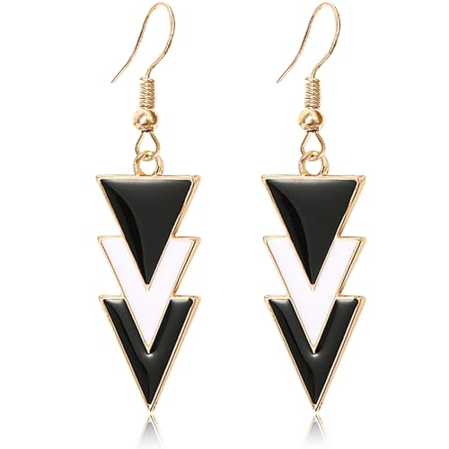 Handmade Simple Metal Black White Enamel Triangle Geometric Dangle Drop Earrings Earrings for Women Party Jewelry Gifts