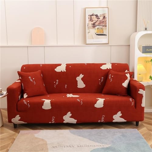 Funda De Sofa 2 Plazas Conejo Blanca Funda Sofá Elástica En Spandex,Antideslizante,Cubre Sofá Antimanchas Lavable,Protector Sofa Anti Gatos Perros con Reposabrazos