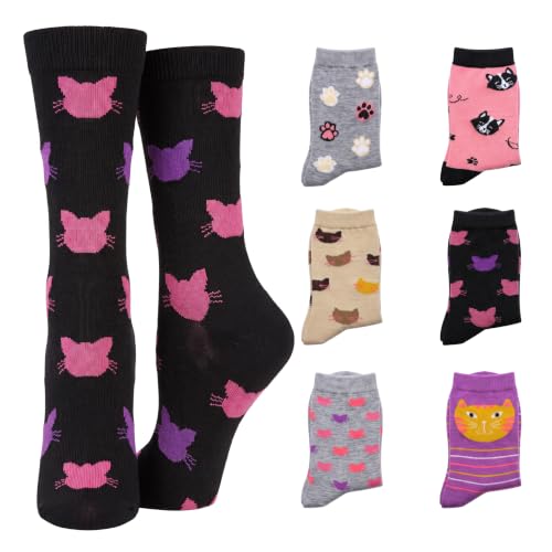 Image of Tipi Toe Women's 6-Pack Funky Crew Socks | Colorful Fun Patterned Novelty Dress Socks, Sizes 9-13