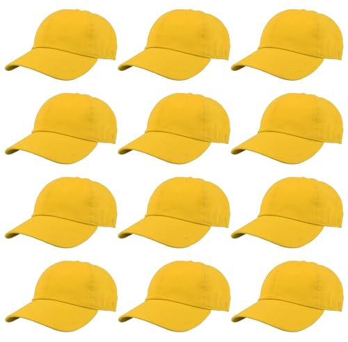Gelante Baseball Caps Hats 100% Cotton Plain Blank Adjustable Size Wholesale Bulk of 12 Pack.1810-Gold-12PC