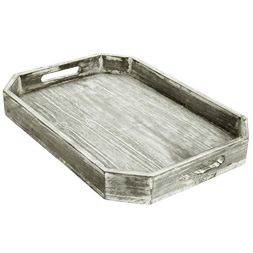 Mygift Gray Wood Serving Tray With Handles - Rustic Farmhouse Decor Breakfast, Ottoman, Coffee Table Decorative Tray With Angled Edges #TOP5