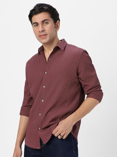 Image of Urbano Fashion Men's Cotton Full Sleeve Regular Fit Textured Shirt with Spread Collar