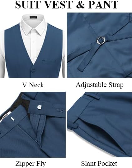 COOFANDY Men's 3 Pieces Suits Classic Fit 2 Buttons Dress Suit Set Wedding Business Dinner Prom Jacket Vest Pants - Image 7