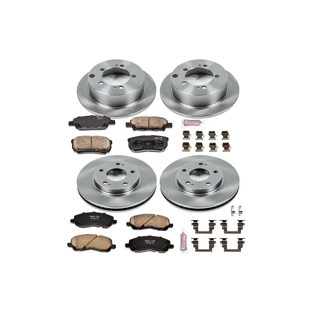 Image of PowerStop Z17 Replacement Brake Pad & Rotor Kit Front & Rear KOE1682 | Mitsubishi Lancer 2004-06 Ceramic Brake Pads + Disc Rotors