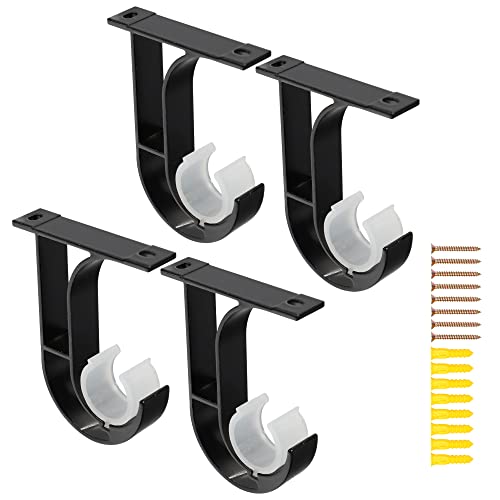 4 Pack Curtain Rod Ceiling Mount Bracket, Heavy Duty Curtain Rod Holder with Matching Screws, Aluminum Alloy Closet Rod Holder with Plastic Buckle Fit Up to 1-1/4 Inch Rod