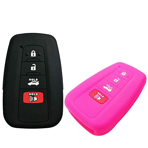 Coolbestda 2Pcs Silicone 4buttons Smart Key Fob Protector Remote Cover Skin Case Keyless Entry Jacket for 2018 Toyota Camry C-HR Prius HYQ14FBC Black Rose