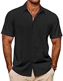 COOFANDY Beach Shirts for Men Button Up Short Sleeve Shirt Casual Summer Textured Shirts Untucked Shirts Italian Shirts Black