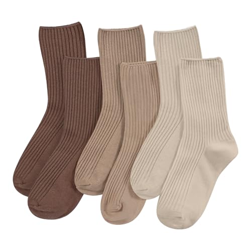 DOKUTOKU Womens Crew Socks Size 7-9 Casual Aesthetic Long Fall Cute Cotton Socks for Women (D2056-3 color)