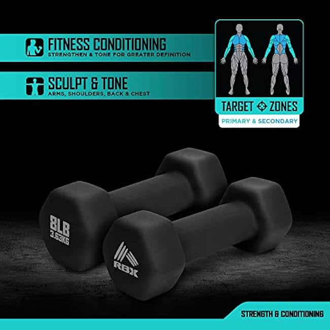 RBX Weights Dumbbells Set - Neoprene Arm Weights With Non-Slip Grip, Strength Training Equipment for Home or Gym, Anti-Roll
