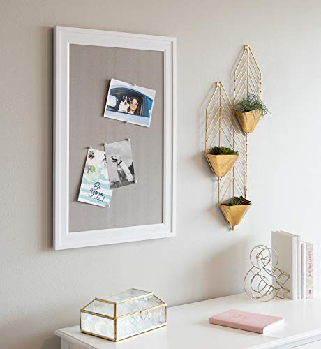 Designovation Bosc Framed Gray Linen Fabric Pinboard, 18.5X27.5, White #TOP3