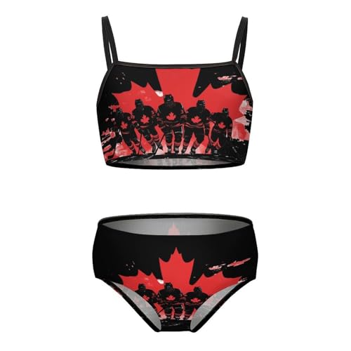 Canadian Ice Hockey Player Vintage Maple Leaf Girls Swimsuits Two Piece Bikini Sets Beach Sport Swimwear Bathing Suit