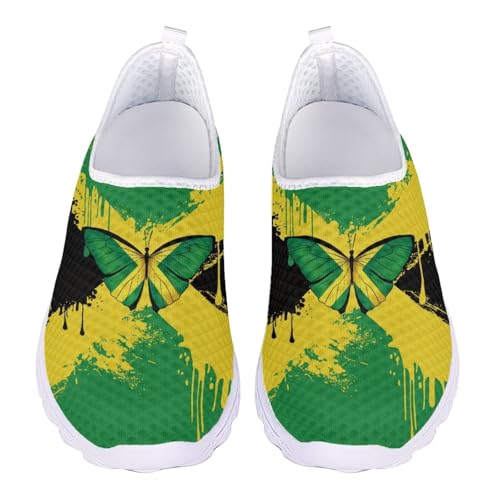 Coloranimal Jamaica Butterfly Womens Walking Shoes Mesh Sports Shoes Breathable Slip on Swim Beach Aqua Running Sneakers Womens Casual Footwear